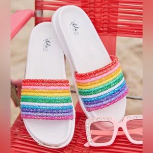 EUC Lola & The Boys Glitter Rainbow Slides - US Size 3.5/4 Youth (Euro Size 36)